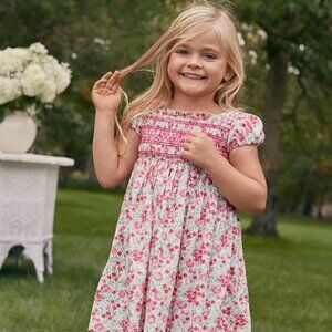 Ralph Lauren Baby Girl Floral Smocked Dress + Bloomers • 12 M • Pink & Red Garde